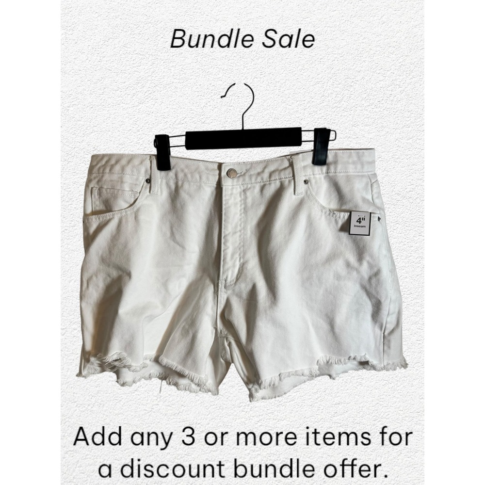 Time and Tru Womens White Denim Cutoff Shorts Frayed Hem Size‎ 18